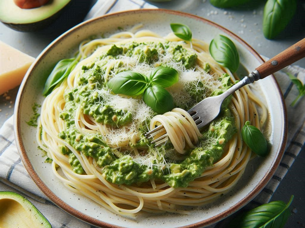 Rezept: Vegane Spaghetti mit cremiger Avocado-Pesto